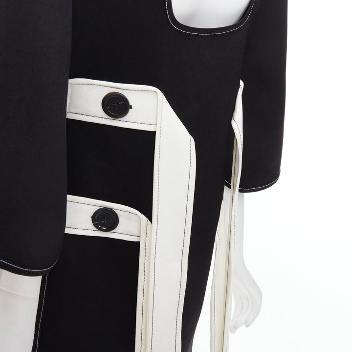 ELLERY black white bicolor cut out overstitch backless hi-low top UK8 M