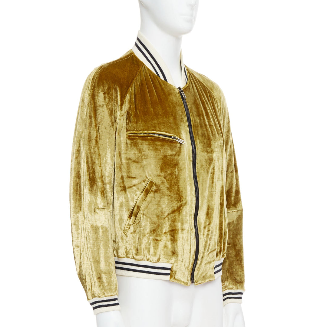 rare HAIDER ACKERMANN 2015 RUnway gold crushed velvet Teddy bomber jacket S