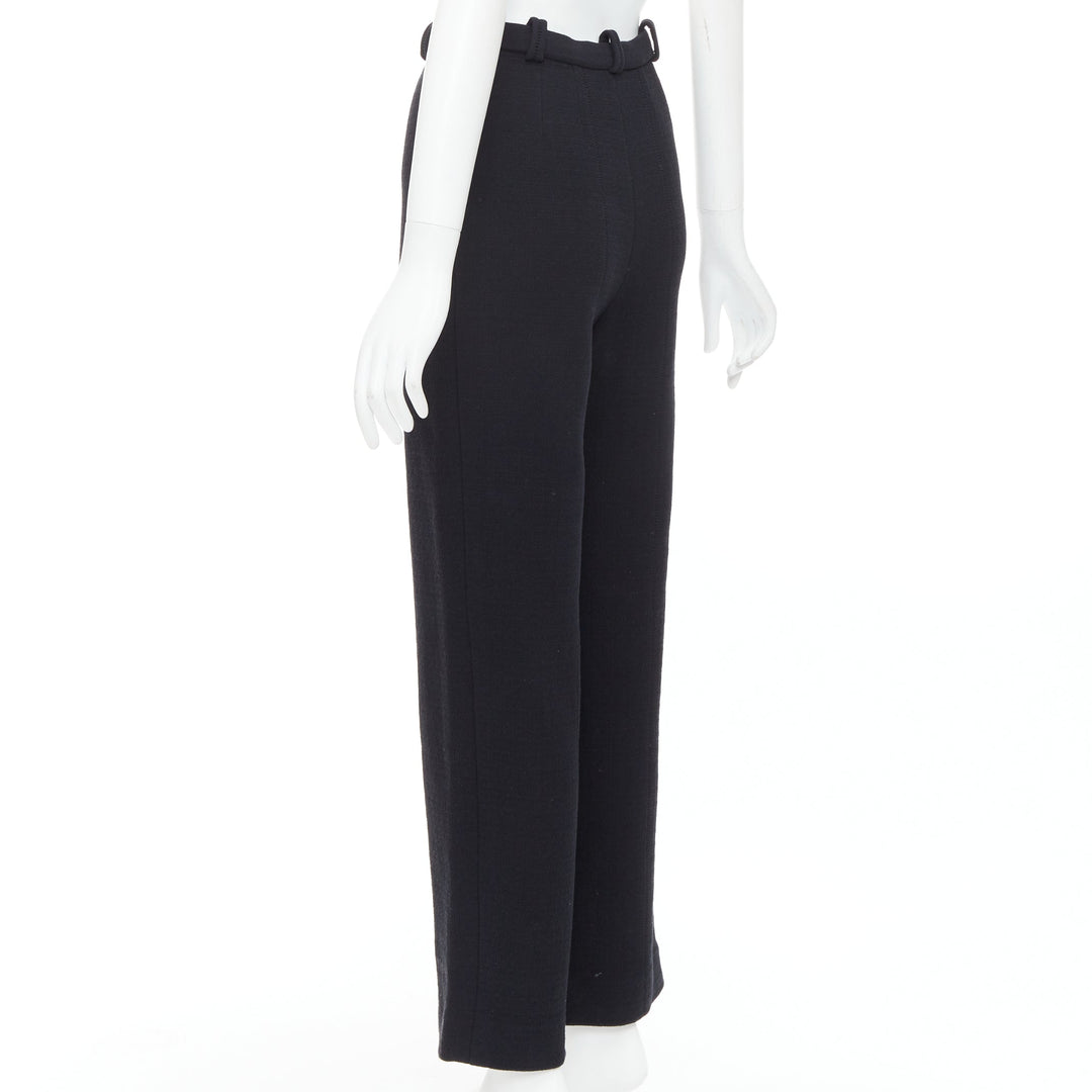CHANEL black cotton blend 5 crystal button structured pants FR36 S