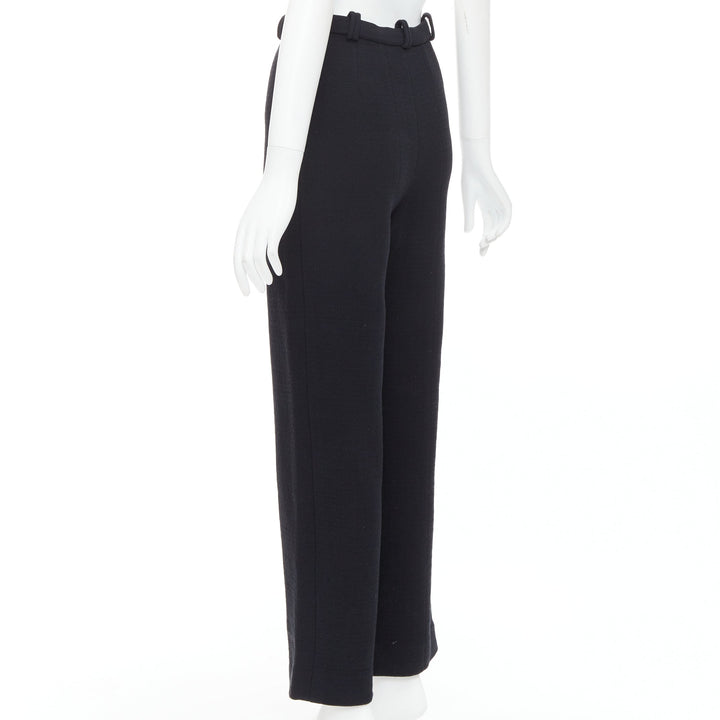 CHANEL black cotton blend 5 crystal button structured pants FR36 S