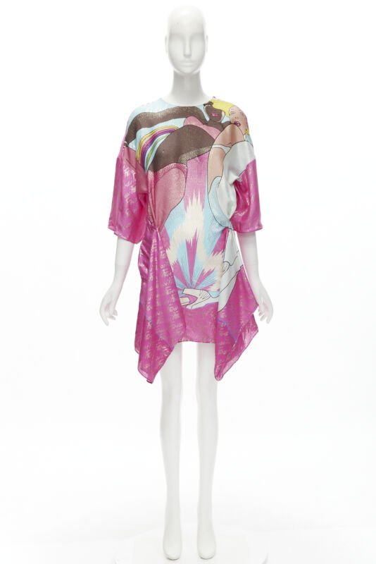 FENDI 2022 Runway Antonio Lopez metallic pink logo jacquard dress IT36 XS