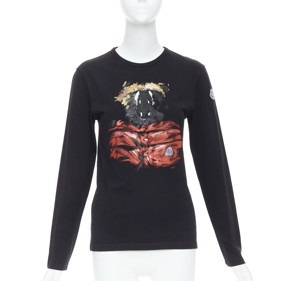 MONCLER red grey painted graphic black logo long sleeve tshirt