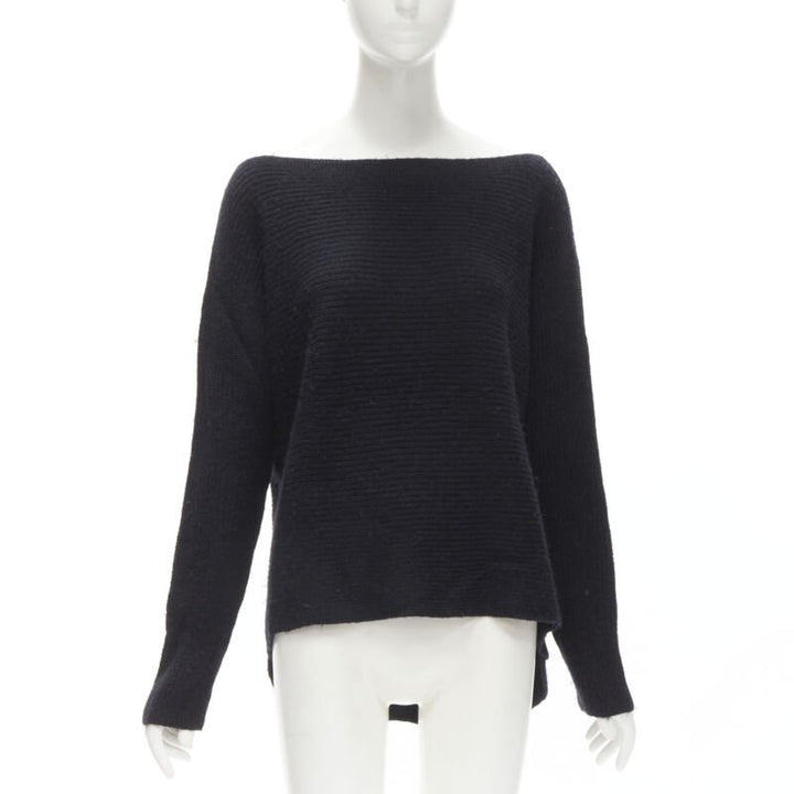 VINCE black merino wool blend boat wide boat neck high low sweater M