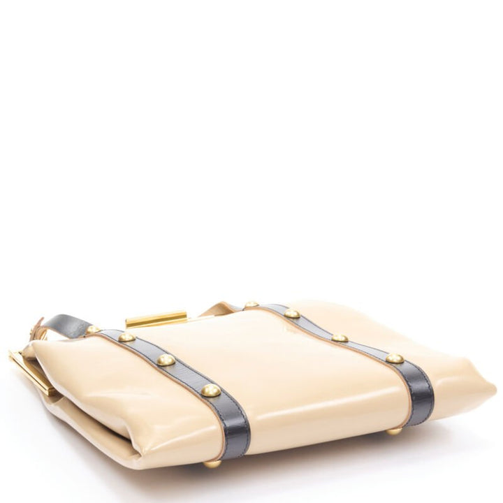 MARNI brown latex PVC gold stud leather trim metal frame tote bag