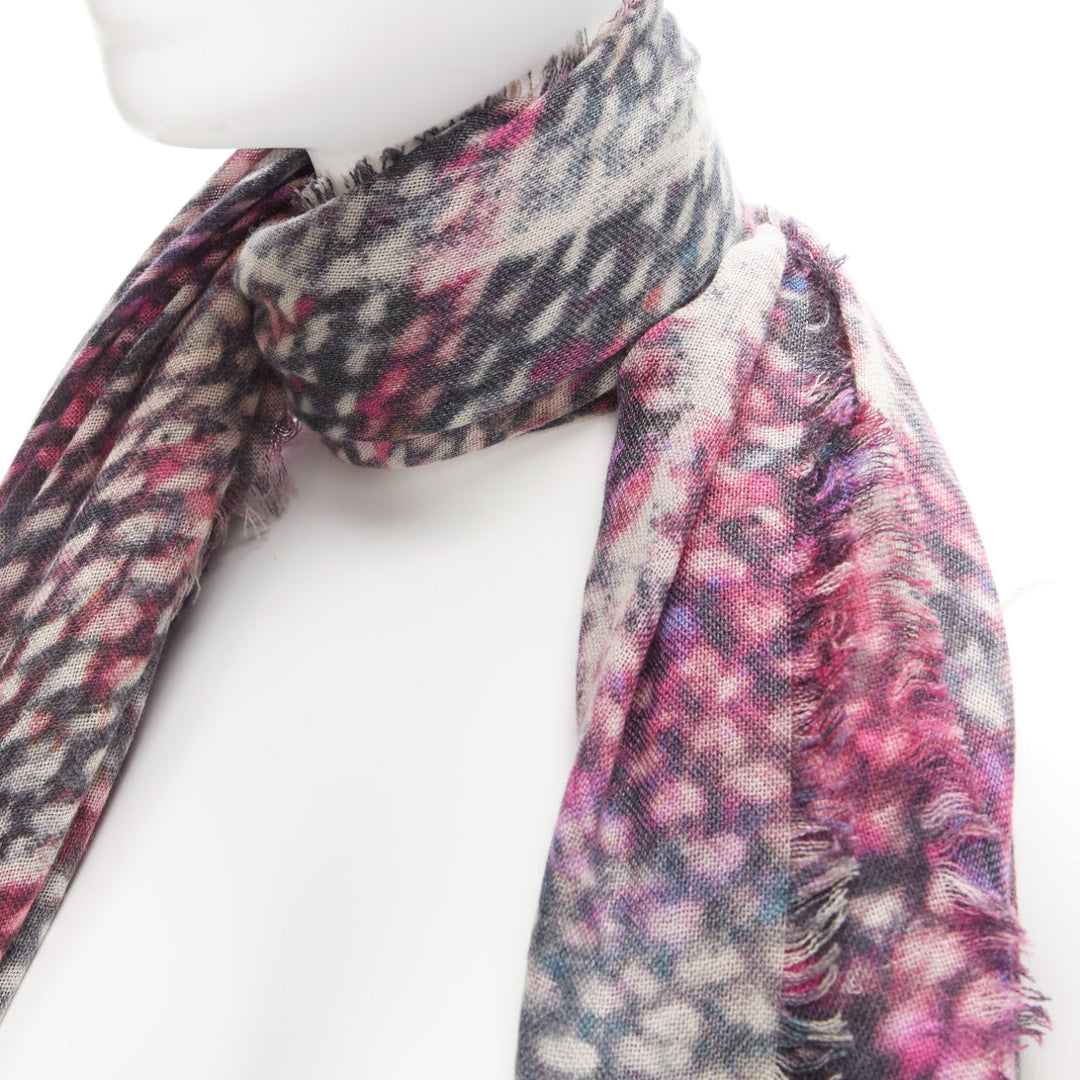 CHANEL 100% cashmere purple black CC oversized tweed texture print scarf