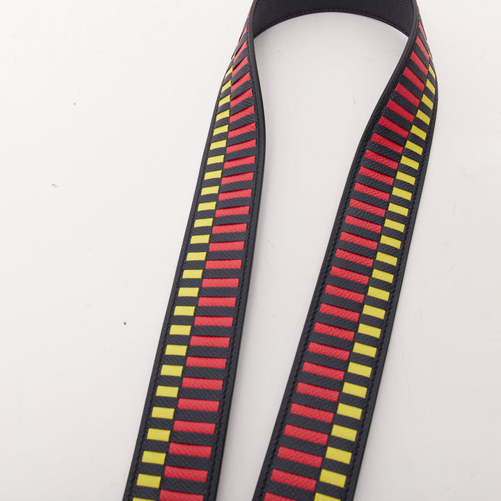 HERMES Sangle 40 red yellow black woven leather gold hardware bag strap