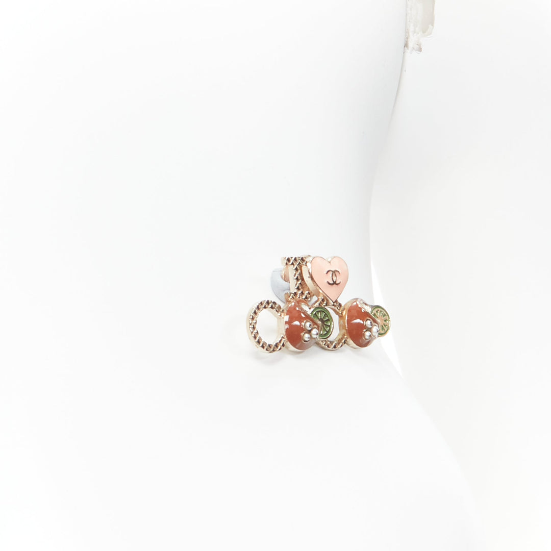 CHANEL 2017 I Love Coco pink heart green lime faux pearl gold pin brooch