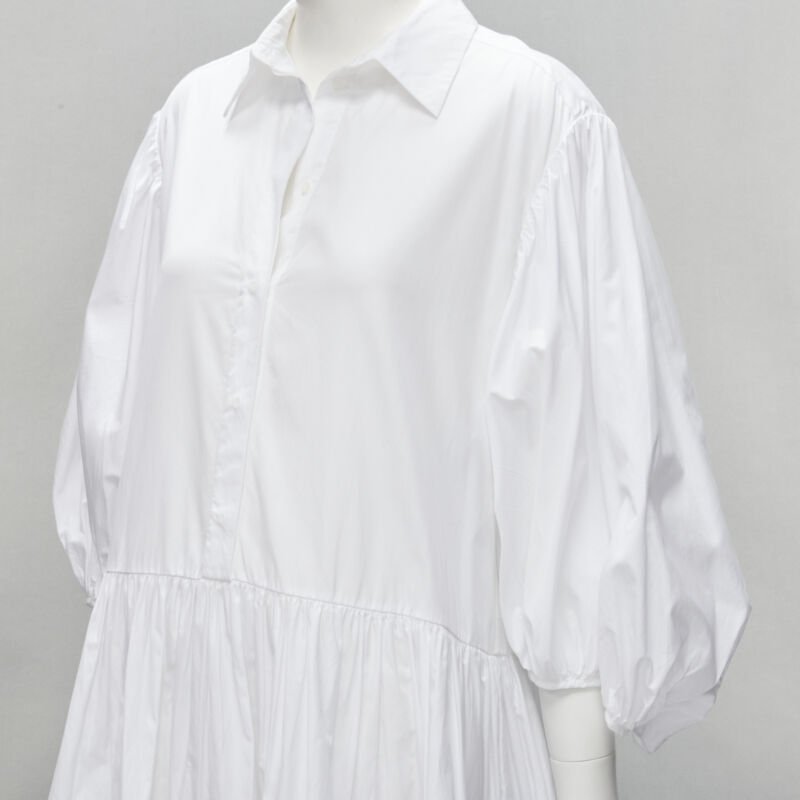 CECILIE BAHNSEN Amy white cotton poplin tiered shirred flared moumou dress UK6 S