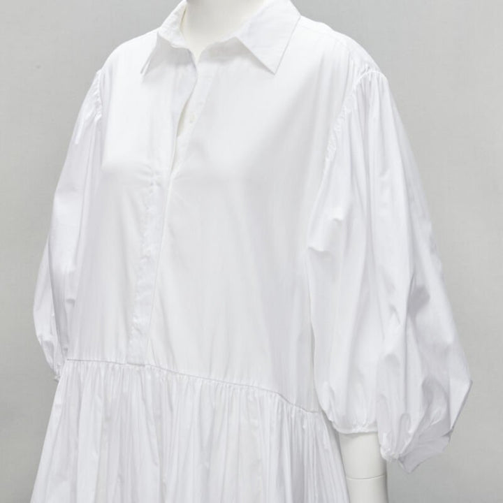 CECILIE BAHNSEN Amy white cotton poplin tiered shirred flared moumou dress UK6 S