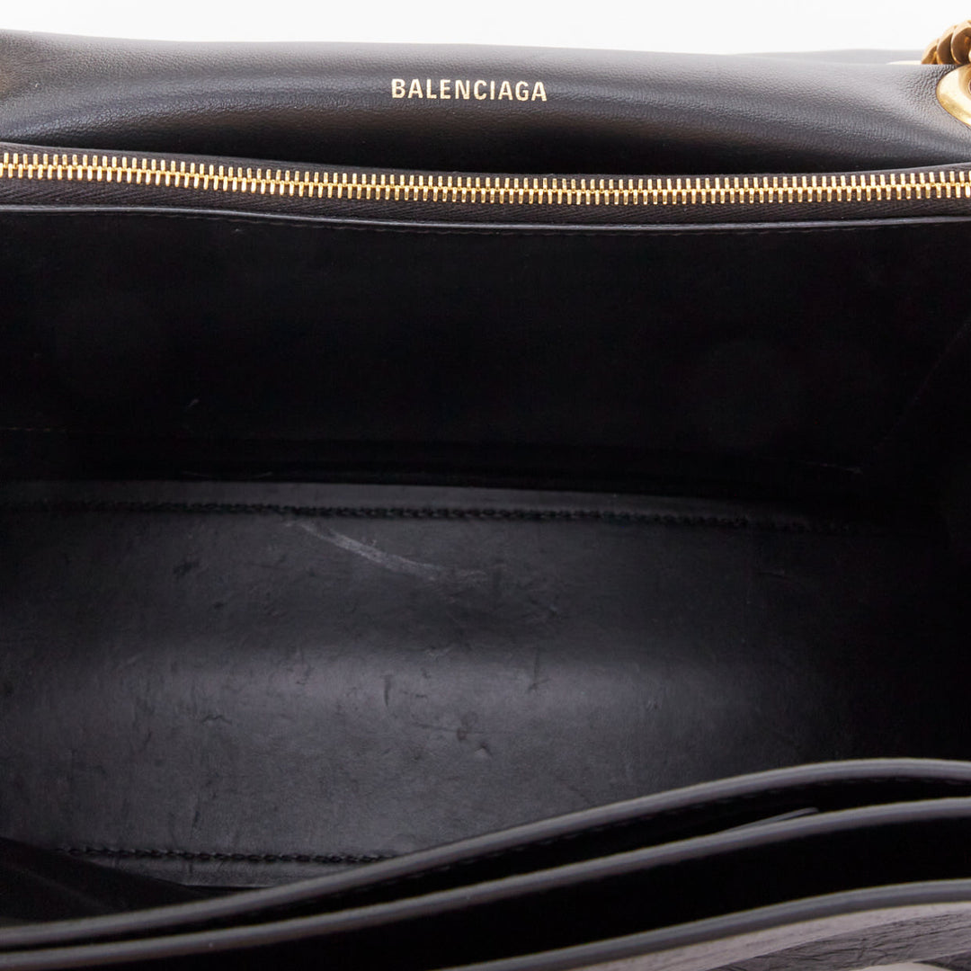 BALENCIAGA Crush Medum  black textured leather gold B chain flap shoulder bag