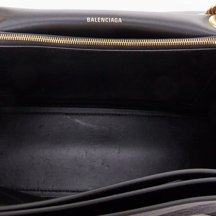 BALENCIAGA Crush Medum  black textured leather gold B chain flap shoulder bag