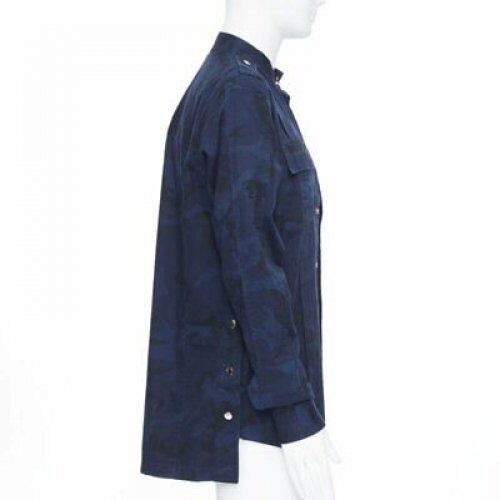 BALMAIN blue camouflage cotton gold button military shirt jacket EU38 S