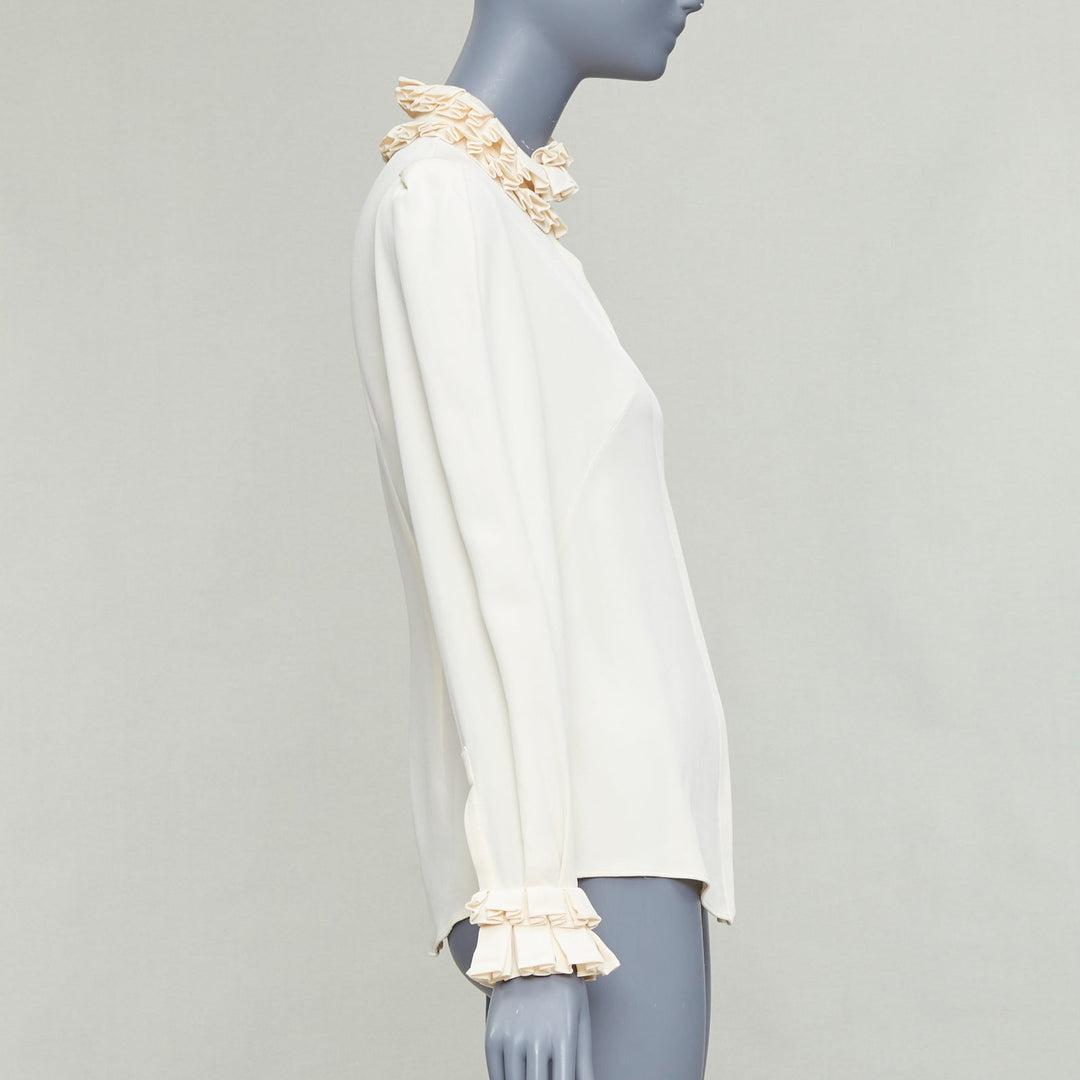 ALEXANDER MCQUEEN 100% silk cream Victorian ruffle collar darted blouse IT38 XS