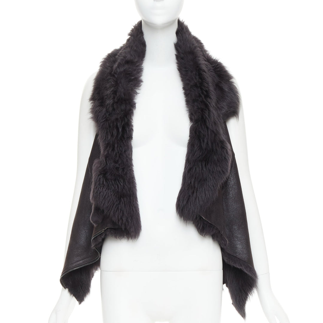 KARL DONOGHUE black lambskin leather fur lined asymmetric jagged hem vest XS