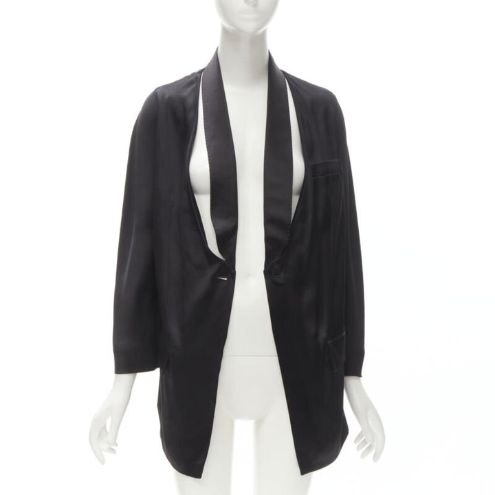 GIVENCHY Riccardo Tisci silk black cut out collar kimono robe blazer FR34 XS