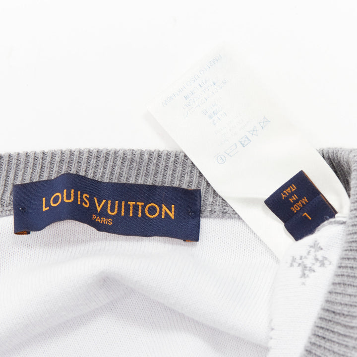 LOUIS VUITTON grey white ombre LV logo monogram crew sweatshirt L