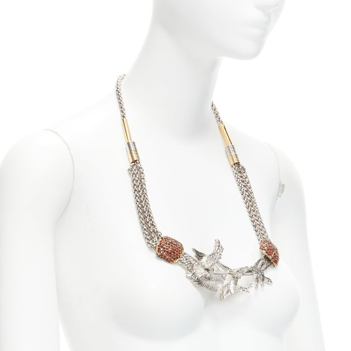 TOGA ARCHIVES silver Eagles red crystal studs chain short necklace
