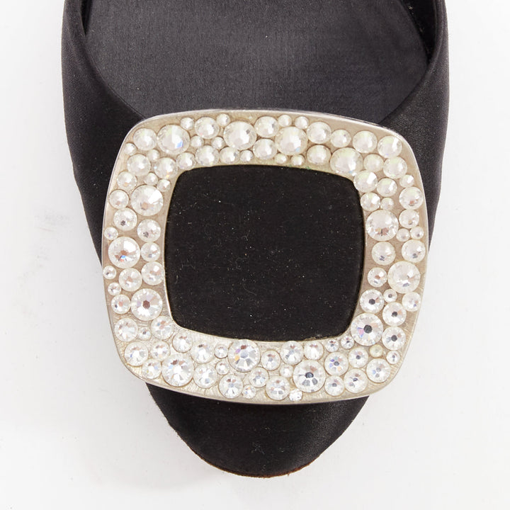 ROGER VIVIER Chips Strass black satin crystal buckle dorsay flats EU35