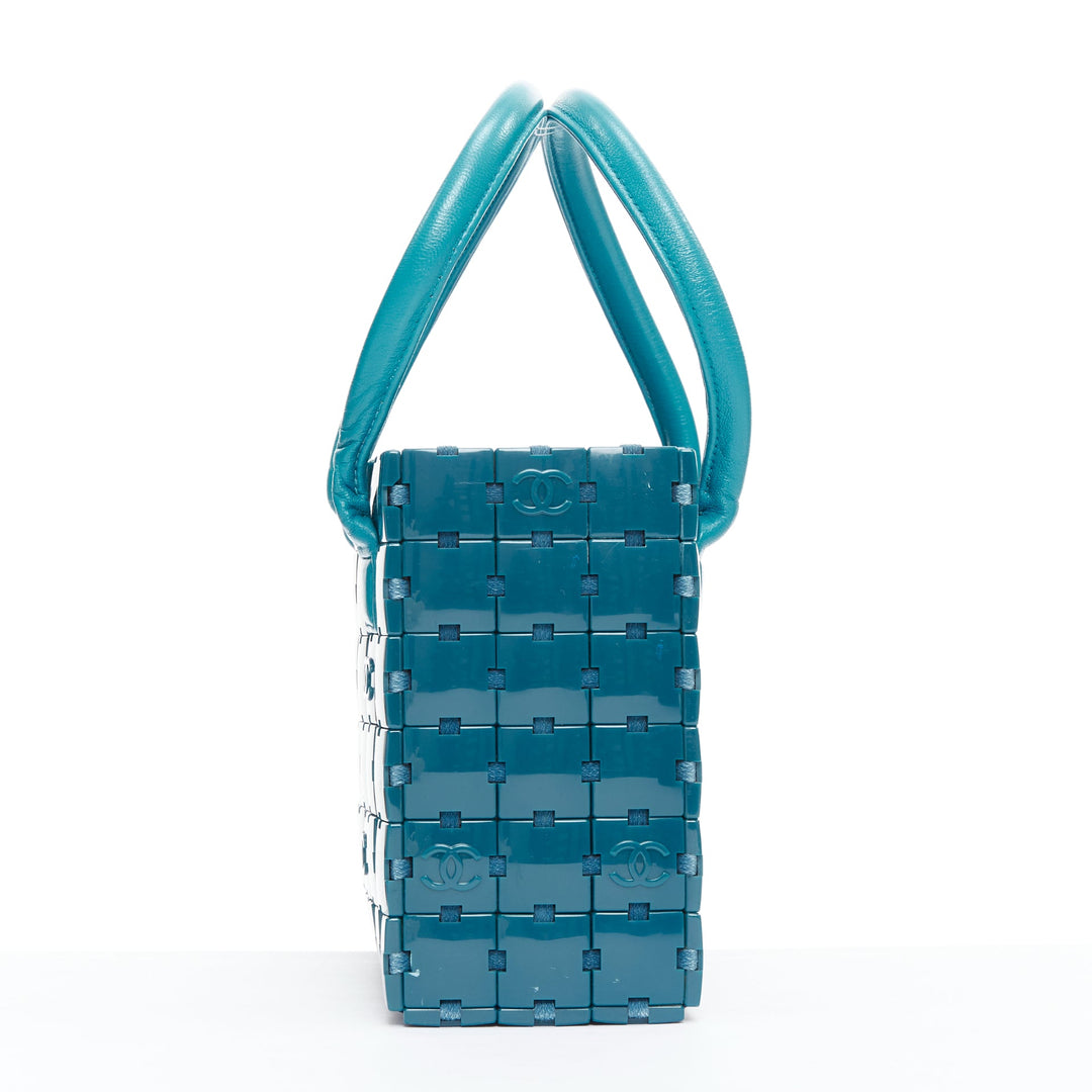 rare CHANEL Puzzle blue plastic CC chip leather stitch tote bag
