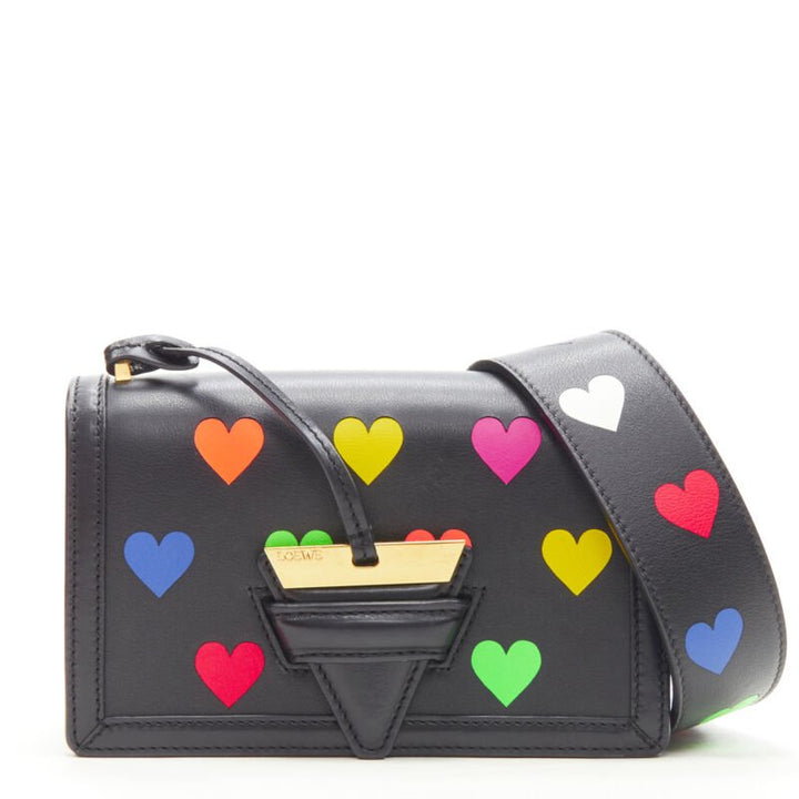 rare LOEWE Barcelona black leather neon heart print crossbody bag