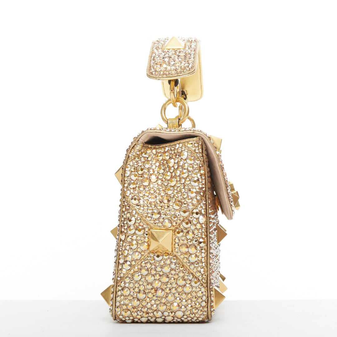 rare VALENTINO Roman Stud Medium gold crystal chain turnlock shoulder bag