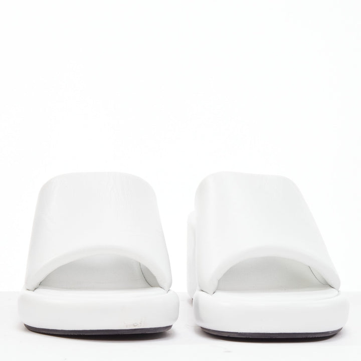 BALENCIAGA Rise white calf leather black logo padded wedged slides EU38