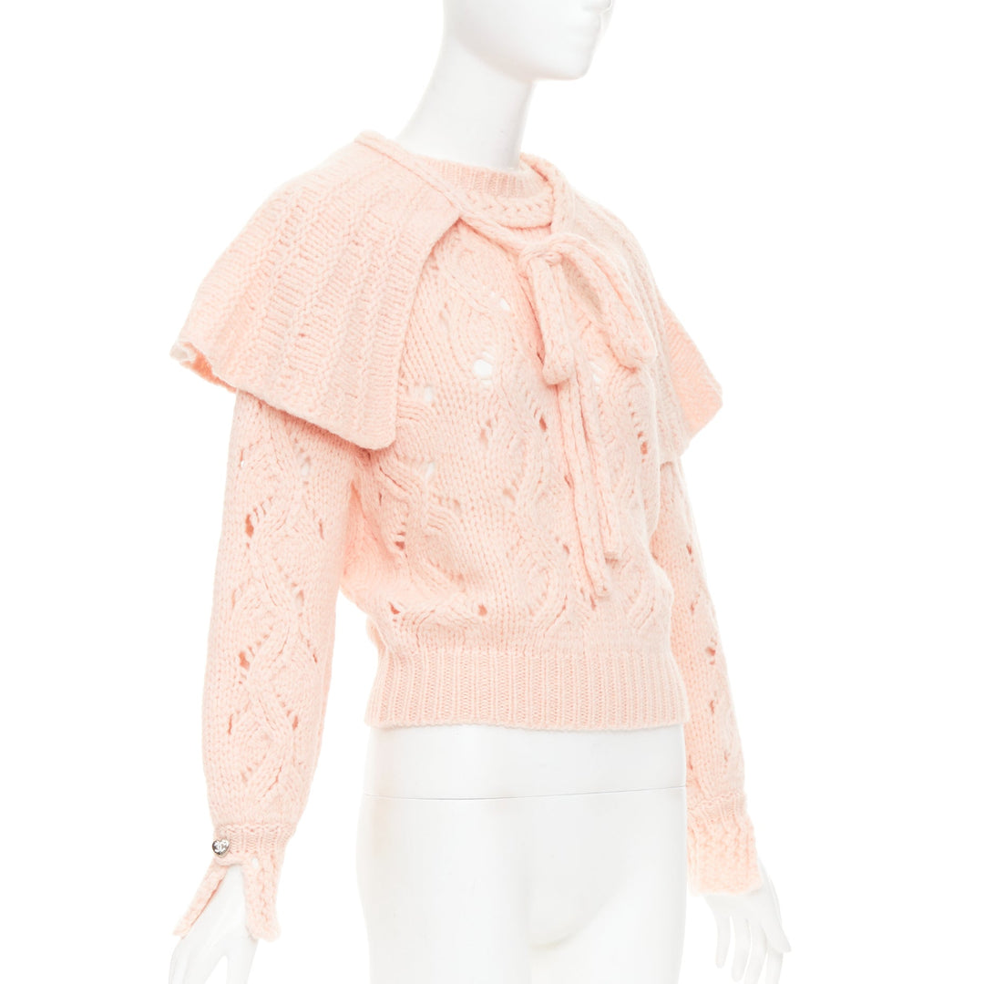 CHANEL 21B pink wool alpaca blend ruffle capelet sweater FR34 XS