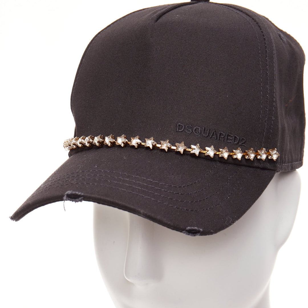 DSQUARED2 black cotton clear star crystals dean dan caten cap