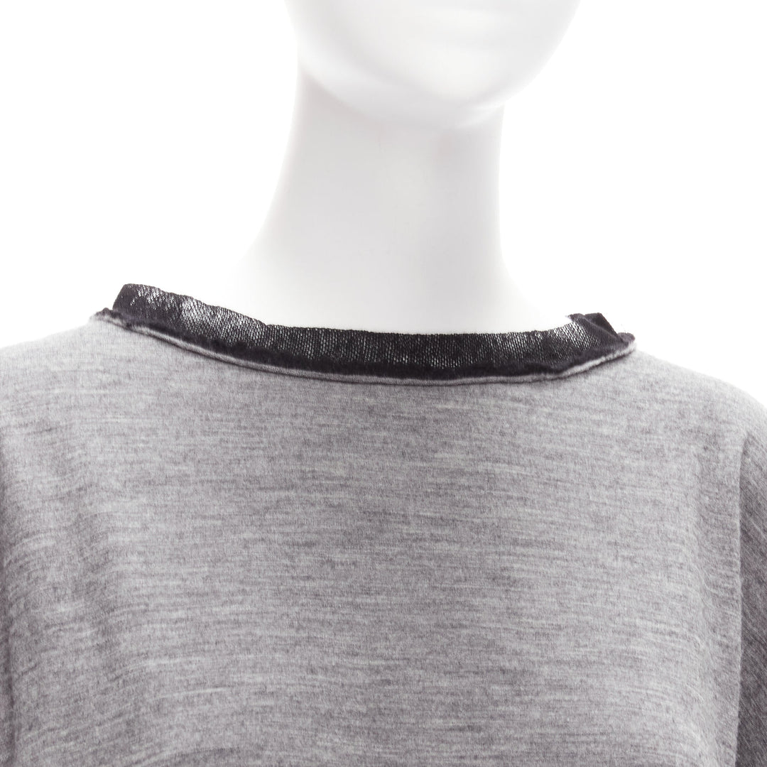 LANVIN 2005 light grey wool cashmere mesh trim batwing sweater FR36 S