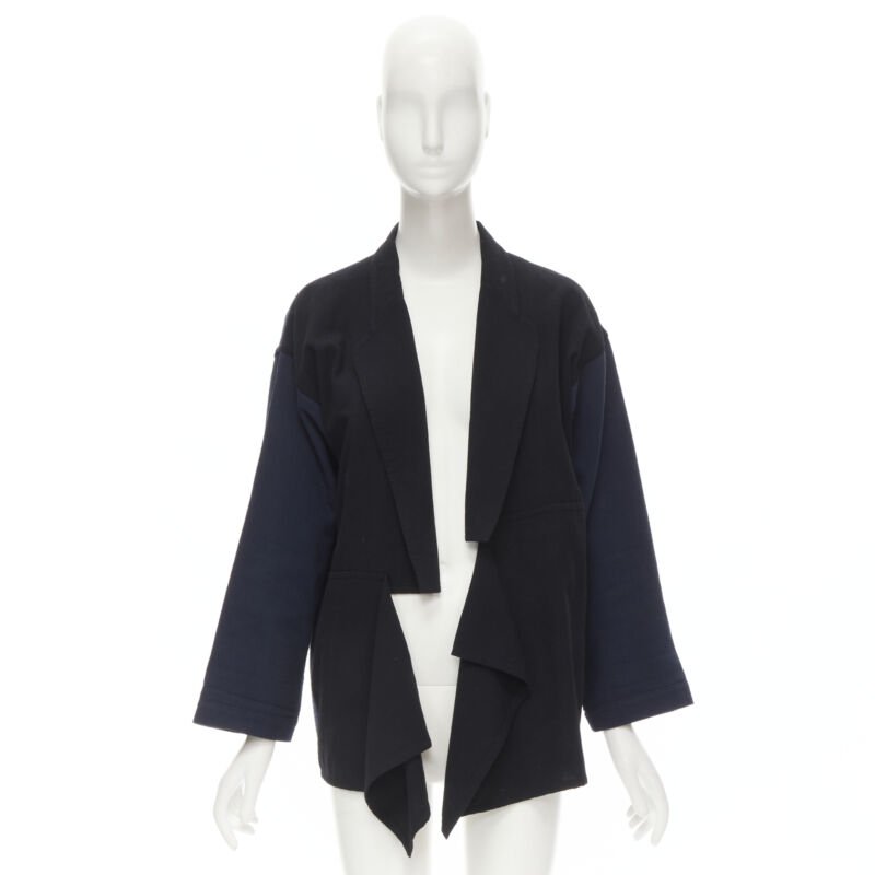 COMME DES GARCONS 1980's Vintage deconstructed black navy drape front blazer M