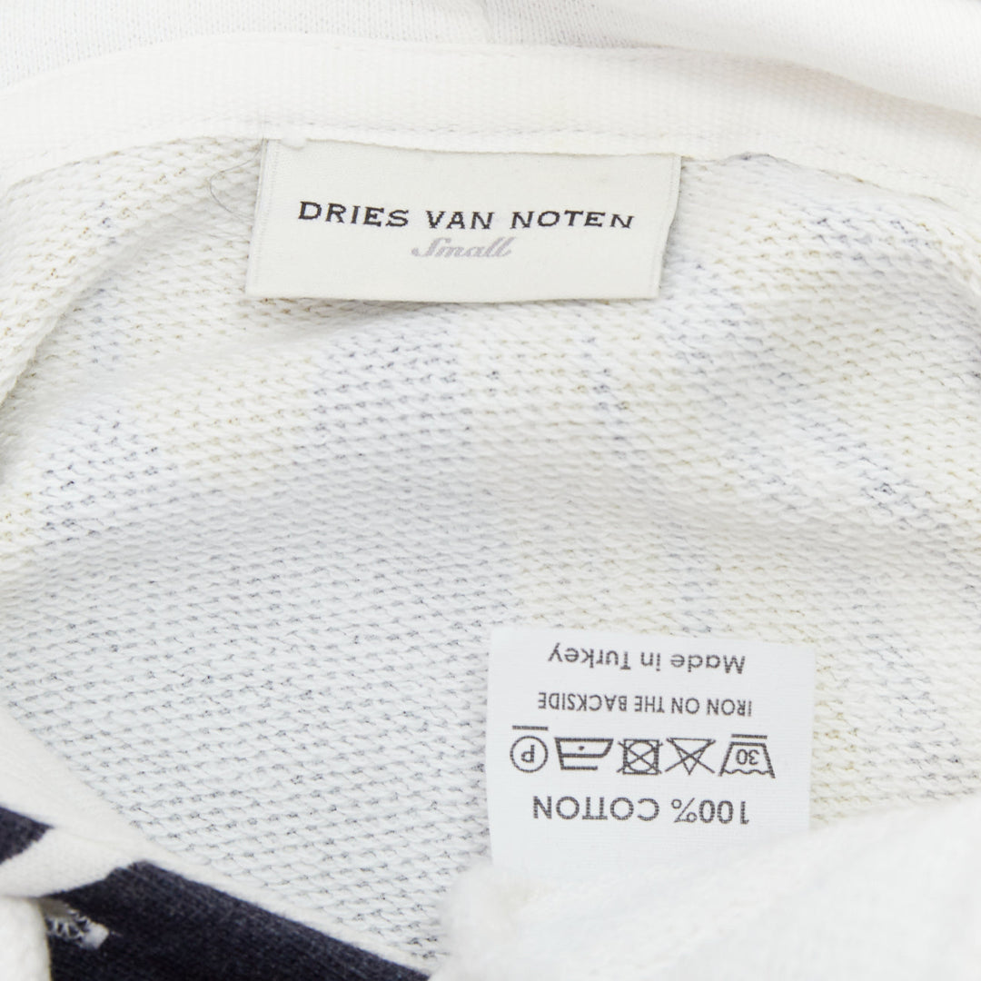 DRIES VAN NOTEN yellow black white marble swirl print cotton hoodie S