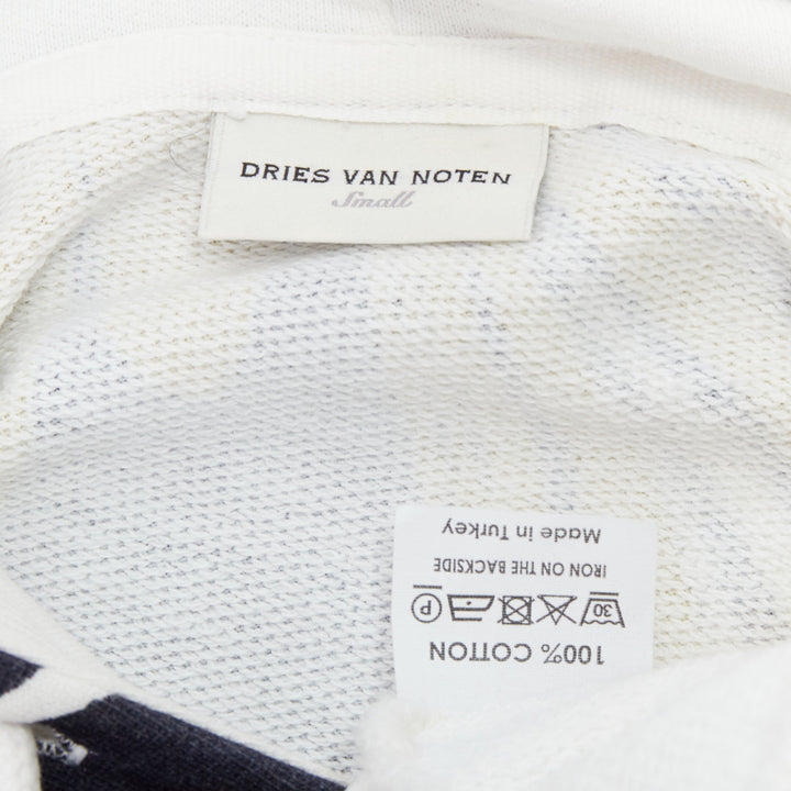 DRIES VAN NOTEN yellow black white marble swirl print cotton hoodie S