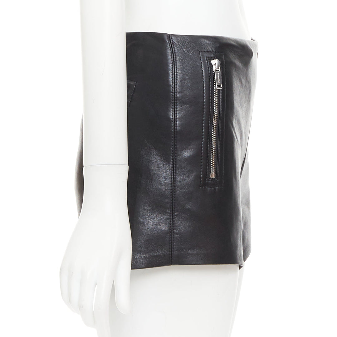 NANUSHKA black faux leather diagonal zip short mini biker shorts XXS