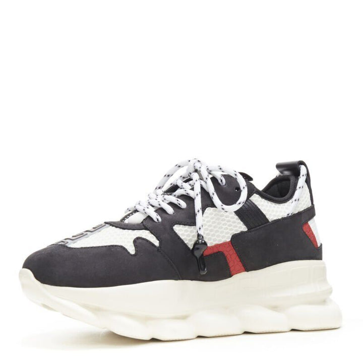 VERSACE Chain Reaction black white red suede mesh low chunky sneaker EU41
