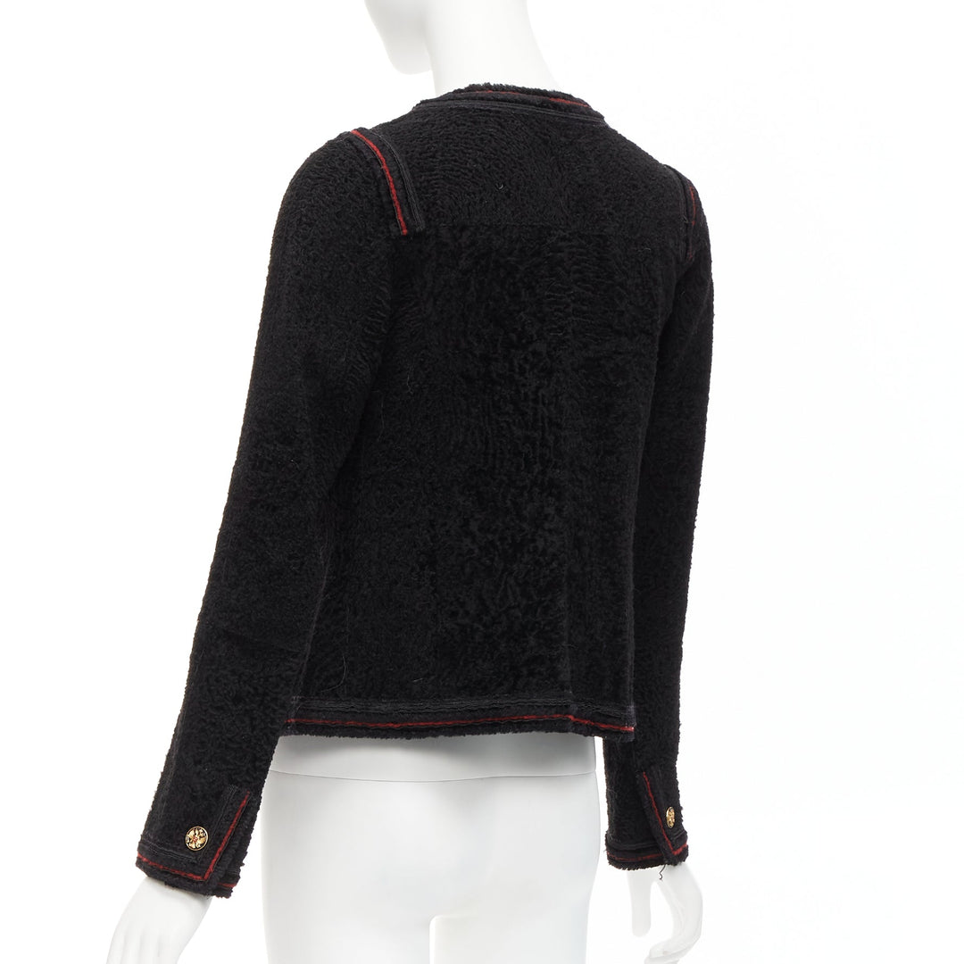 CHANEL 09A Paris Moscow black tweed leather lined CC logo jacket FR34 XS