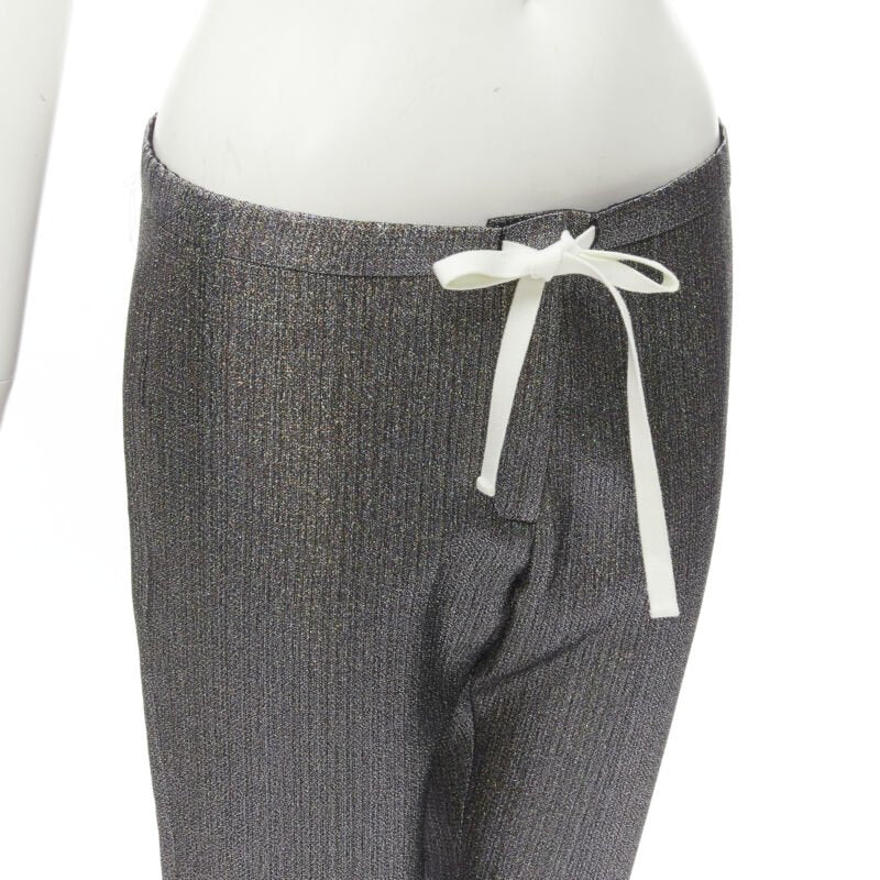 ROSIE ASSOULIN silver iridescent glitter metallic silk tapered cropped pants XS