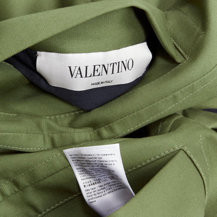 VALENTINO Reversible green navy cotton poplin oversized collar mid coat EU48 M
