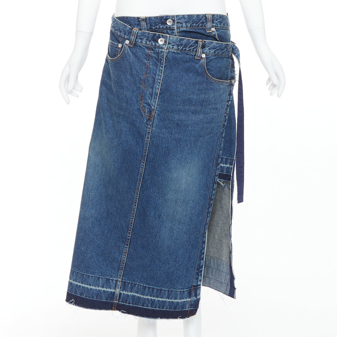 SACAI 2022 blue denim deconstructed overlapping layered skirt JP4 XL