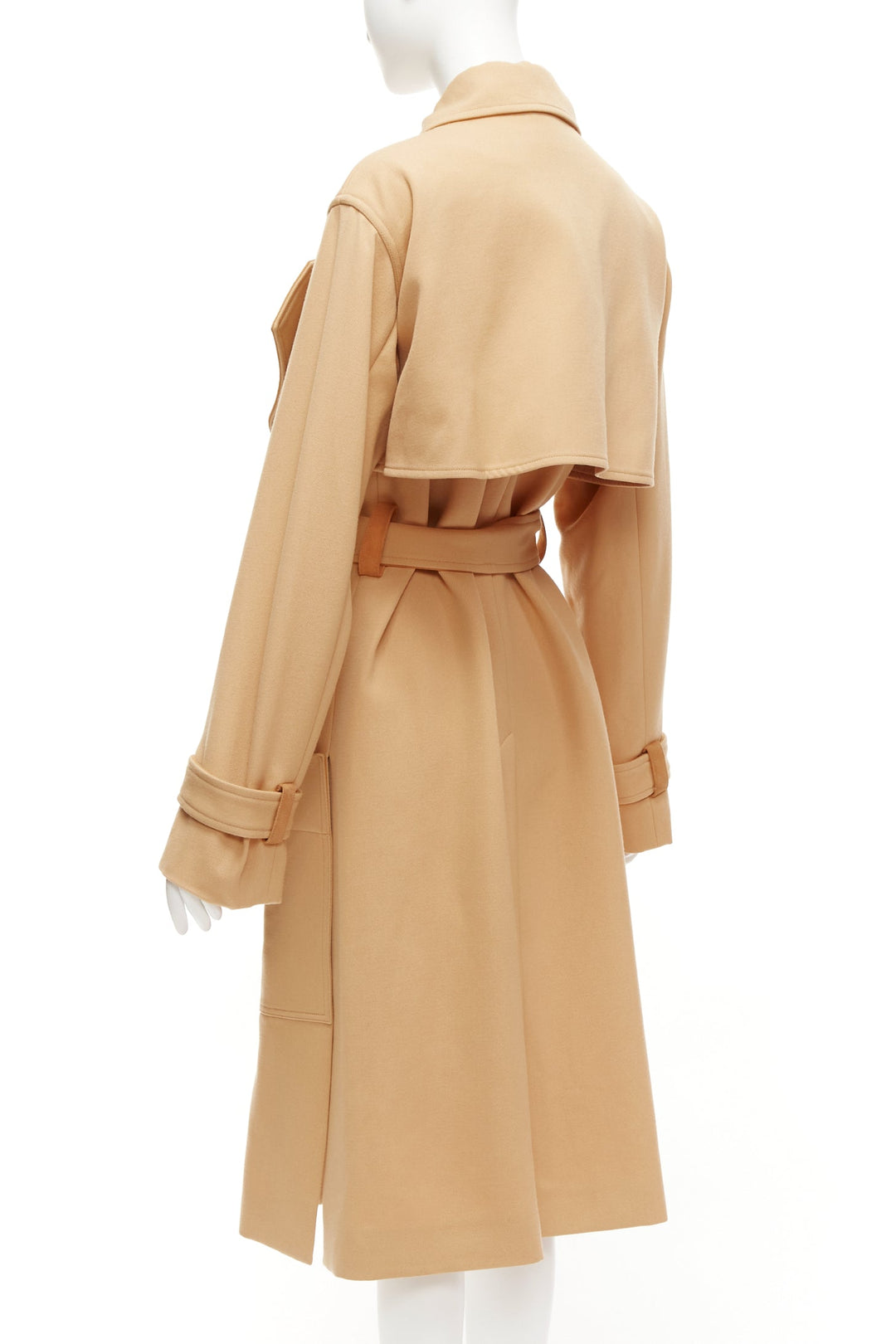 OLD CELINE Phoebe Philo tan wool leather trim deconstructed trench coat FR38 M