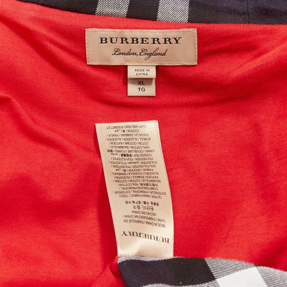 BURBERRY red cotton blend house check lined logo oversized hoodie XS