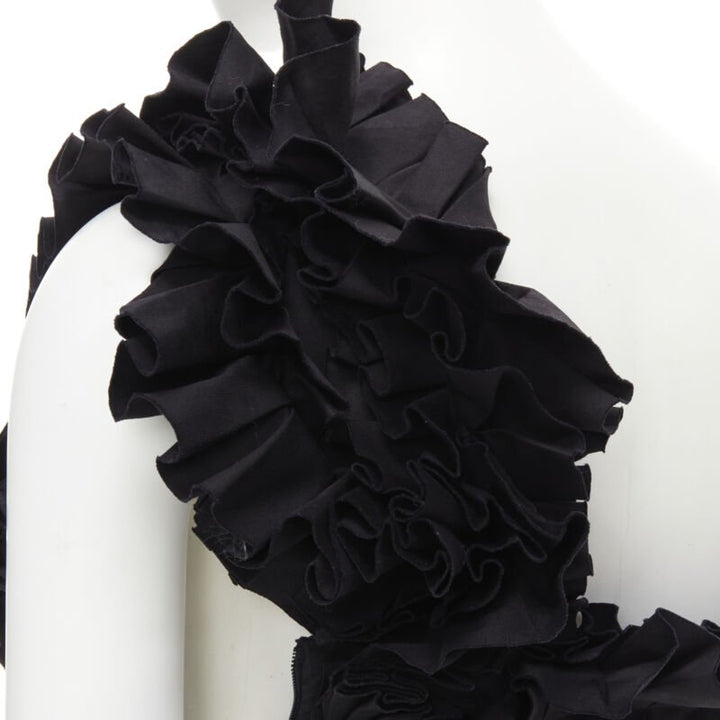 BOTTEGA VENETA black pleated ruffle one shoulder corset bustier top IT38 XS