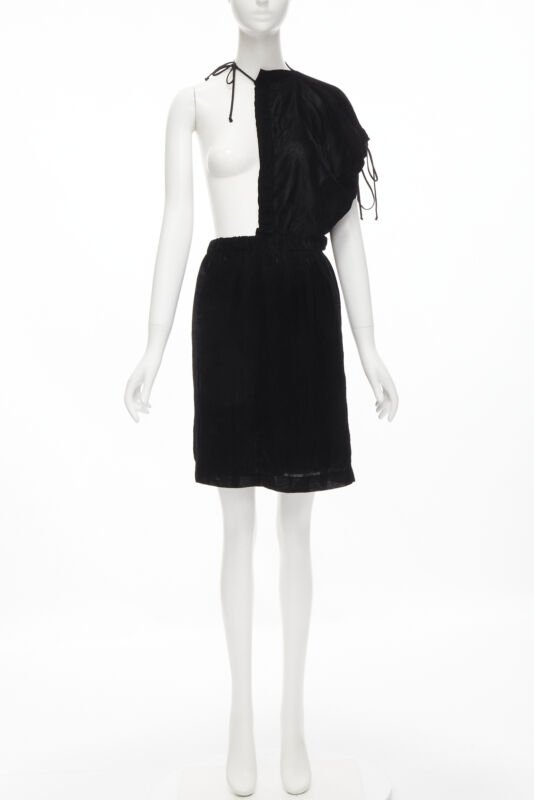 vintage COMME DES GARCONS 1990 black velvet drawstring sash knee length skirt M