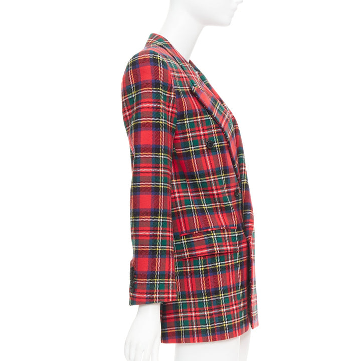 SAINT LAURENT 2023 red scotland plaid wool blend power blazer FR34 XS