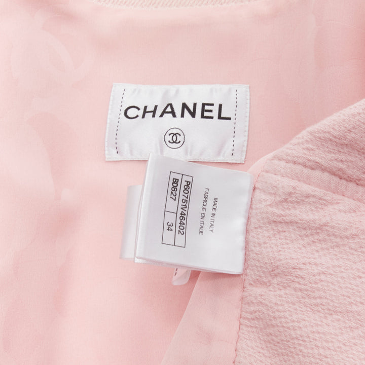 CHANEL 2019 pink cotton 4 pockets CC buttons collarless oversized jacket FR34 XS