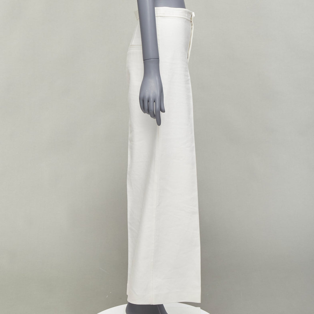 ISABEL MARANT white cotton linen high waist wide leg cropped pants FR36 S