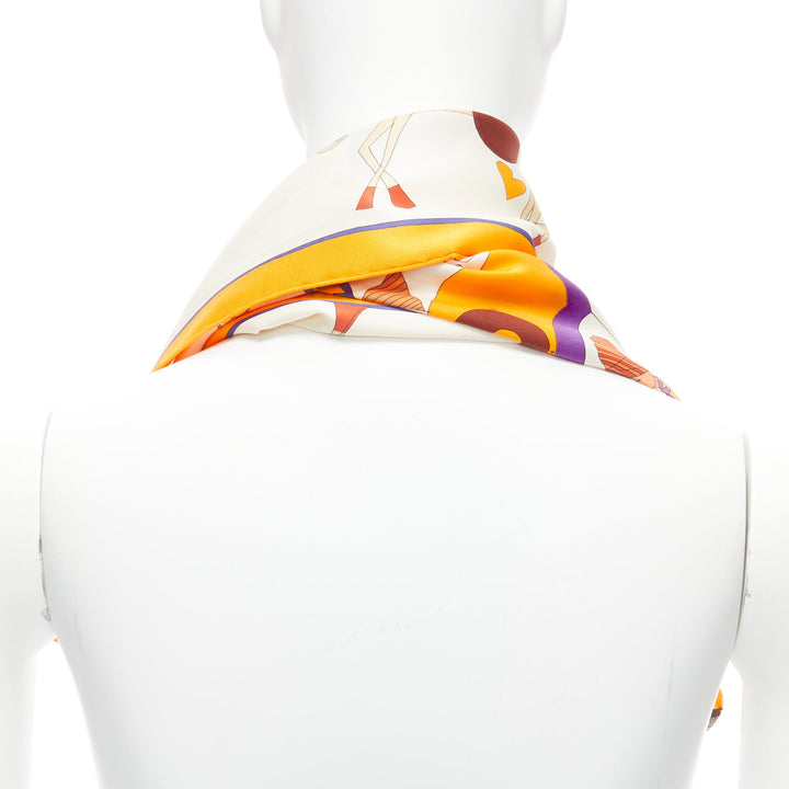 HERMES 100% silk Un Amour De Cheval print yellow purple scarf
