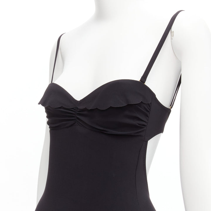 HEIDI KLEIN black gold logo clasp backless flutter one piece swimsuit US0 XS