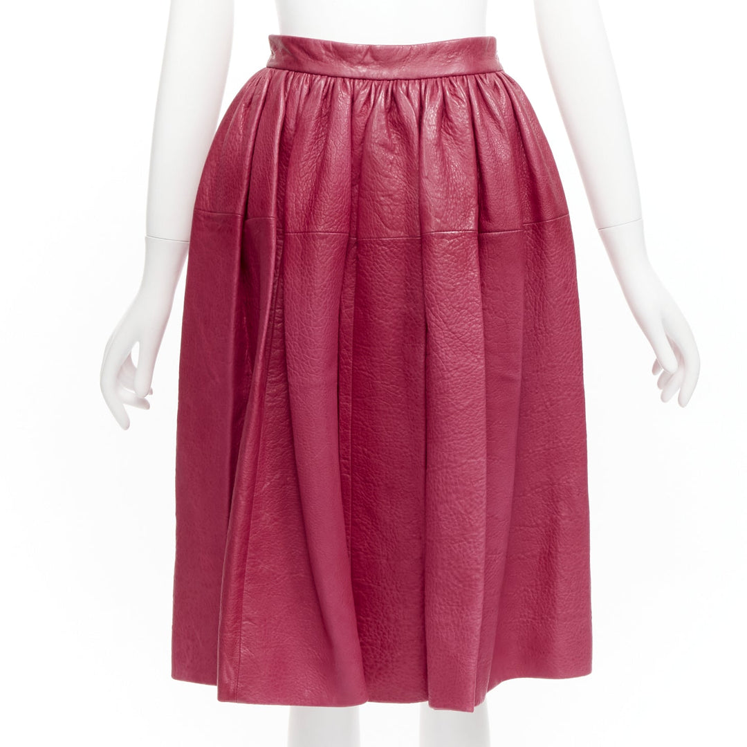 MIU MIU raspberry pink lambskin leather high waist panelled table skirt IT40 S