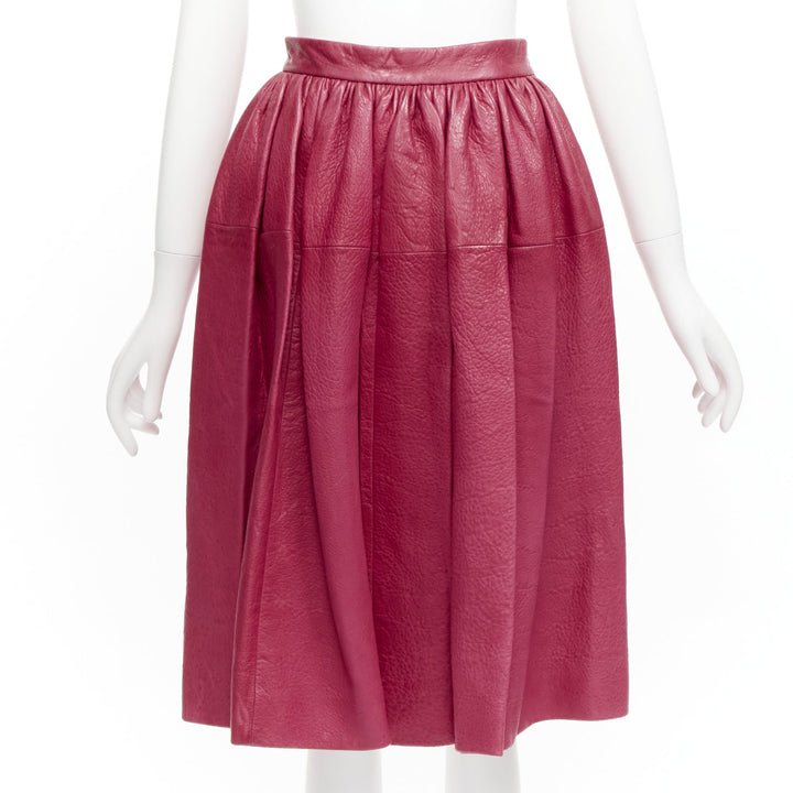MIU MIU raspberry pink lambskin leather high waist panelled table skirt IT40 S