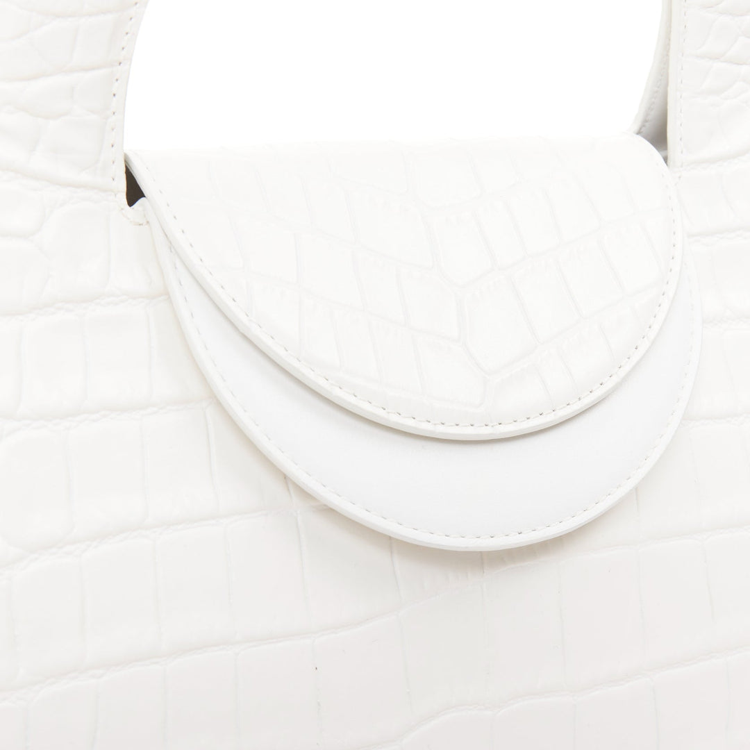 BOTTEGA VENETA white embossed scaled leather top handle tote bag